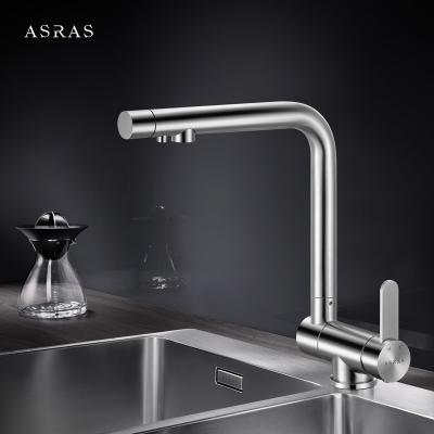 China Asras 304 stainless steel faucet Hot and cold mixer kitchen tap pull down solid spring loaded sprayer single handle 3062 for sale