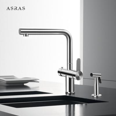 China Asras 304 stainless steel faucet Hot and cold mixer kitchen tap pull down solid spring loaded sprayer single handle 3064 for sale