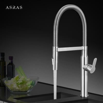 China Asras 304 stainless steel faucet Hot and cold mixer kitchen tap pull down solid spring loaded sprayer single handle 3054 for sale