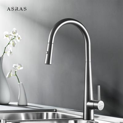 China Asras 304 stainless steel faucet Hot and cold mixer kitchen tap pull down solid spring loaded sprayer single handle 601 for sale