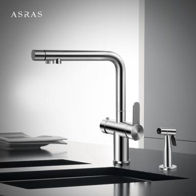 China Asras 304 stainless steel faucet Hot and cold mixer kitchen tap pull down solid spring loaded sprayer single handle 3063 for sale