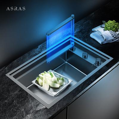 China Asras SUS304 black nano invisible handmade sink with drain and kitchen faucet-6443NS-1 for sale