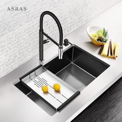 China Asras SUS304 black nano handmade sink with drain and kitchen faucet-7545NB-1 for sale