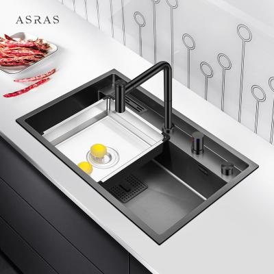 China CoeyAsras SUS304 black nano handmade sink with knife holder with drain and kitchen faucet-7549NT-1 for sale