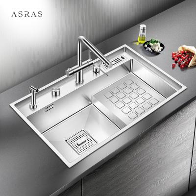 China Asras SUS304 handmade kitchen sink fine brushed with drainer and kitchen tap manufacturer 7245J for sale