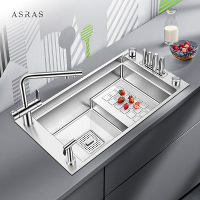 China Asras Stainless Steel 304 single bowl Handmade Kitchen Sink stepped-base sink 8143J à venda