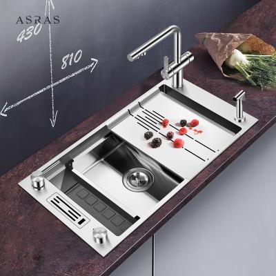 Cina Asras supply high quality single bowl kitchen sink 304 stainless steel stepped-base sink 8143J-2 in vendita