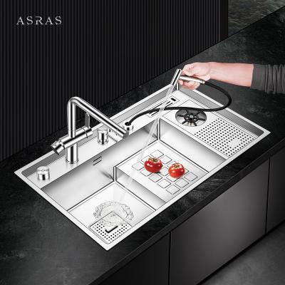 China Asras Stainless Steel 304 single bowl Handmade Kitchen Sink stepped-base sink cup rinser sink 8448J-2 for sale