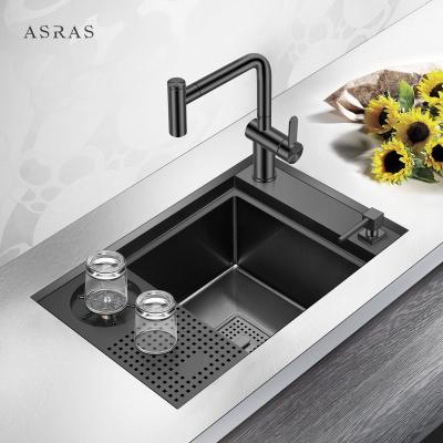 China Asras SUS304 Black Nano Handmade Stepped Cup rinser Sink with Drain Pipe and Kitchen Faucet-6038NX-2 zu verkaufen