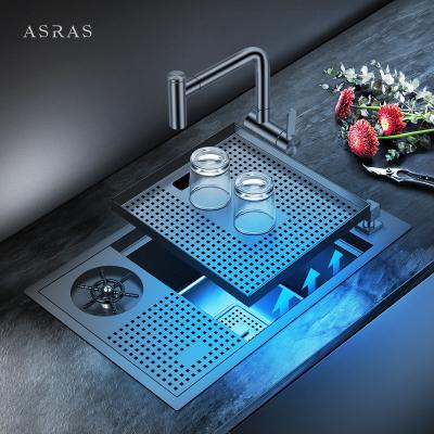 China Asras SUS304 Black Nano Handmade Stepped Cup rinser Sink with Drain Pipe and Kitchen Faucet-6038NX-3 zu verkaufen