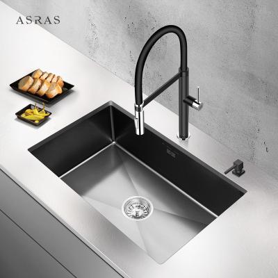 China Asras SUS304 black nano handmade sink with drain and kitchen faucet-7545NB-2 for sale