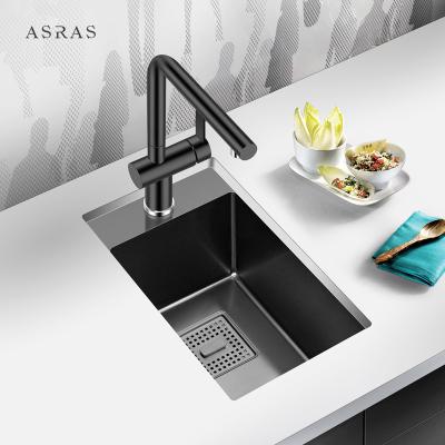 China Asras SUS304 handmade black nano sink small single tank with drainage faucet manufacturer-2846NA-2 zu verkaufen