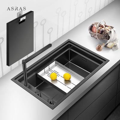 China Asras SUS304 black nano invisible handmade sink with drain and kitchen faucet-6443NS-2 zu verkaufen