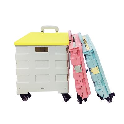 China Mini Folding Luggage Cart Supermarket 4 Wheel Collapsible Shopping Trolley With Brake for sale