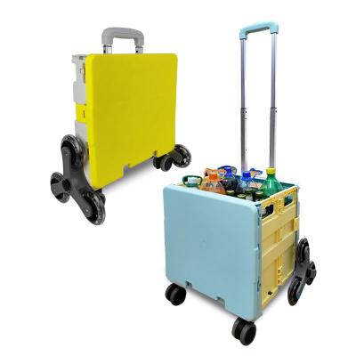 China Customized Logo Telescoping Handle Compact Folding Rolling Crate Stair Climbing Trolley for sale