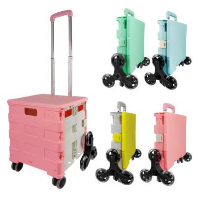 China Popular Portable 6 Wheel Rolling Crate Handcart Folding Climb Stair Shopping Trolley for sale