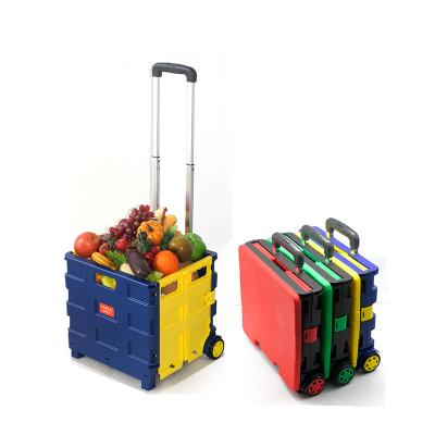 China Hot Selling Folding Telescoping Handle Plastic Box With Wheels Carrier Folding Trolley Portable Shopping for sale