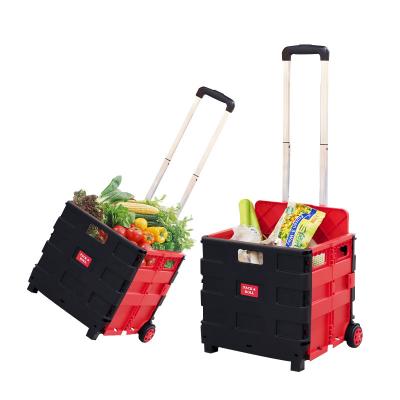 China Telescoping Folding Handle Plastic Box With Wheels Carrier Folding Trolley Portable Shopping for sale