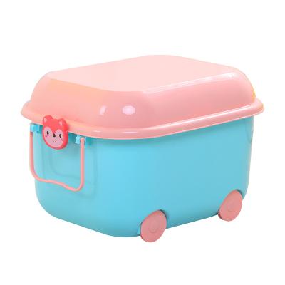 China Viable Plastic Crate Toy Kid Cartoon Storage Box Clear Collection Organizer Wheels Tool Bin for sale