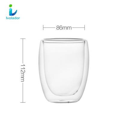 China OEM 350ml Double Wall Glass Coffee Cups Clear Disposable Borosilicate Glass Cups for sale