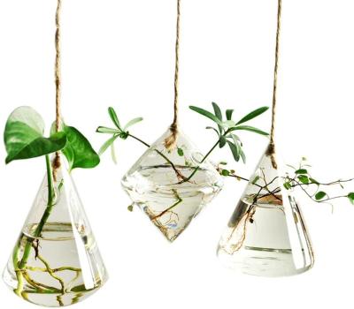 China Modern Indoor Outdoor Hanging Air Planter Container Holder 3 Types Glass Vases For Flowers for sale