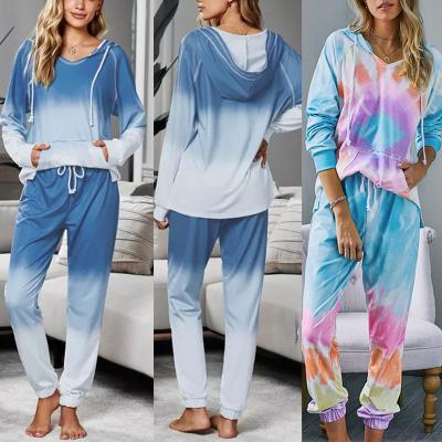 China Breathable Fashion Tie Dye Women Two Piece Set Plus Size Autumn/Winter Hooded Print Two Piece for sale