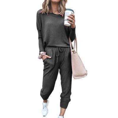 China Autumn Women Round Neck Solid Color Two Piece Set Comfortable And Warm Breathable Long Sleeve Pants Casual Suit for sale