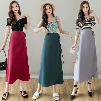 China Floral Sheer Long Breathable Chiffon Comfortable Beach Ladies Skirt Color Summer Wrap Thin Side Slit Skirt for sale