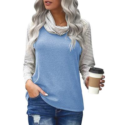 China Collage Tops T-shirts / New Women's Quilting Fashions Striped High-neck Color-blocking Women's Long Sleeve T-shirts for sale