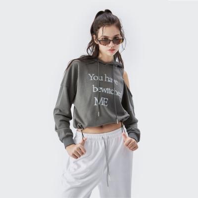 China Anti-Wrinkle Off-the-Shoulder Letter Printed Casual Long Sleeve Hoodies Logo Women Custom Cropped Sleeve Hoodies for sale