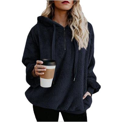 China 2021 European and American Winter Anti-wrinkle Zipper Hoodie Women's Solid Color Long Sleeve Fleece Hoodie for sale