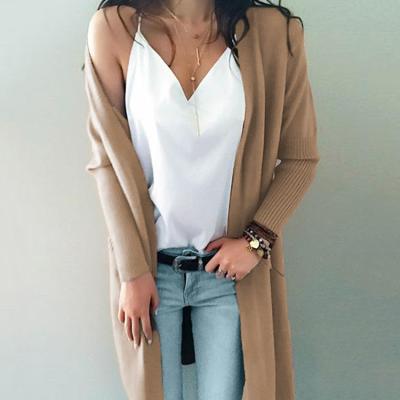 China Anti-pilling Mid Length Cardigan Sweater Coat For Outer Wear Ladies Cotton Knit Solid Color Casual Cardigan Coat for sale