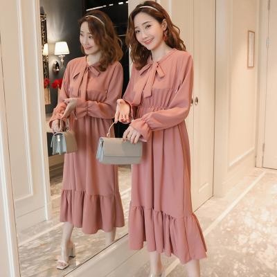 China Breathable Maternity Clothing Breastfeeding Solid Color Round Bow Tie Long Sleeve Cute Maternity Clothing for sale