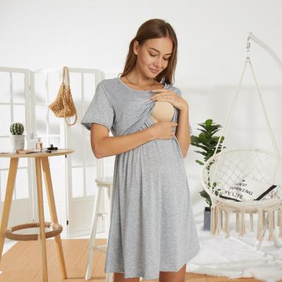 China Fashion Breathable Loose Plus Size Casual Pure Cotton Breathable Short Sleeve Women Color Maternity Nursing Dress for sale