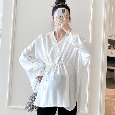 China New Size Chiffon Long Sleeve Loose Workable Shirt Top Maternity Clothes Women Casual Maternity Clothes for sale