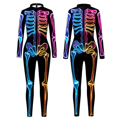 China Seductive skeleton printing Cos Halloween Long-Sleeved Tights Women new European and American style color do not include masks for sale