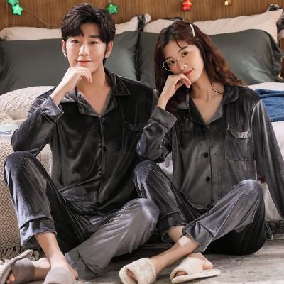 China Home Wear Factory Wholesale Winter Gold Velvet Couple Straight Lapel Home 2-Piece Pajamas Warm Casual for sale