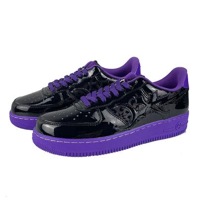 China Retro High Quality Leather Air Sneakers AF1 Custom High Quality Patent Leather Off Black Sneakers MONKEY STAR Custom Shoes for sale