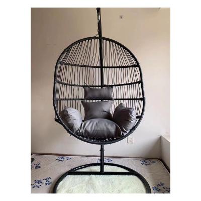 China Modern Outdoor Rattan Furniture Garden Patio Swing Hanging Egg Chair With Foldable Bracket for sale