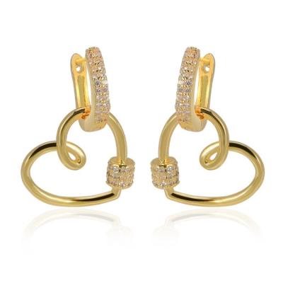 China Hiphop gold trend earrings, love cross lock pin shape, copper with micro-inlaid zircon for sale