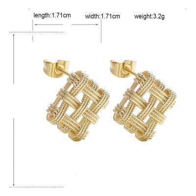 China Hiphop Copper-plated real gold stud earrings, geometric hollow metal mesh earrings for sale