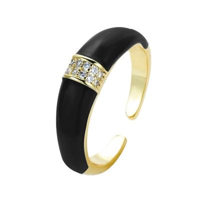 China CLASSIC color oil zircon ring shape geometric opening micro-inlaid copper adjustable ring for sale