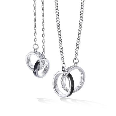 China S925 FASHIONABLE Silver Black Double Ring Necklace Men and Women's Diamond Couple Chain for sale