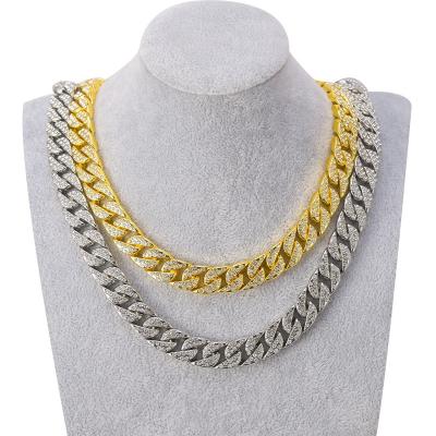 China Hip-hop hip-hop border style diamond necklace full set Cuban hip-hop gold alloy chain clavicle chain 40-75cm length for sale