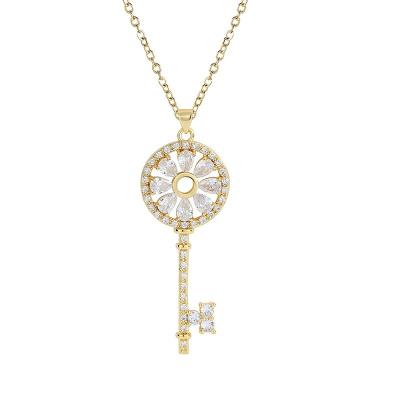 China FASHIONABLE Round Shape Copper Flower Key Zircon Sweater Chain Personality Jewelry Micro-inlaid Micro Necklace for sale