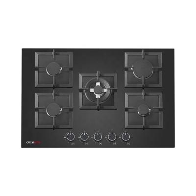 China Household Household Multifunctional Tempered Glass Black Gas Hob With 5 Burner Gas Stove for sale