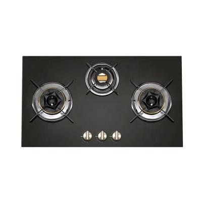 China Household Safety Device Pulse Ignition Tempered Glass 3 Burners Built-in Gas Hob for sale