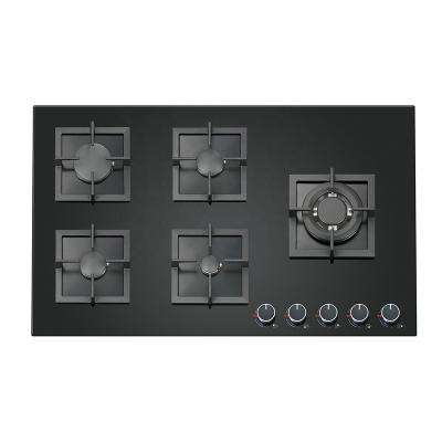 China Household Competitive Price Tempered Glass Gas Stove 5 Burner With Safety Device for sale