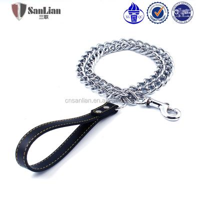 China Sustainable Pet Chain Dog Lead With Leather Handle For Dog Chain for sale