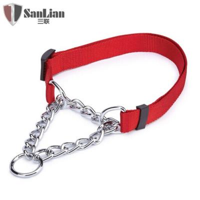 China Low Price Fashion Martingale Chain Link Nylon Dog Collars Viable Adjustable Half Martingale Chain Collars for sale